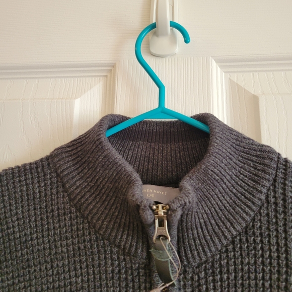 Denver Hayes dark charcoal grey zip up mockneck knit sweater large - Picture 3 of 8